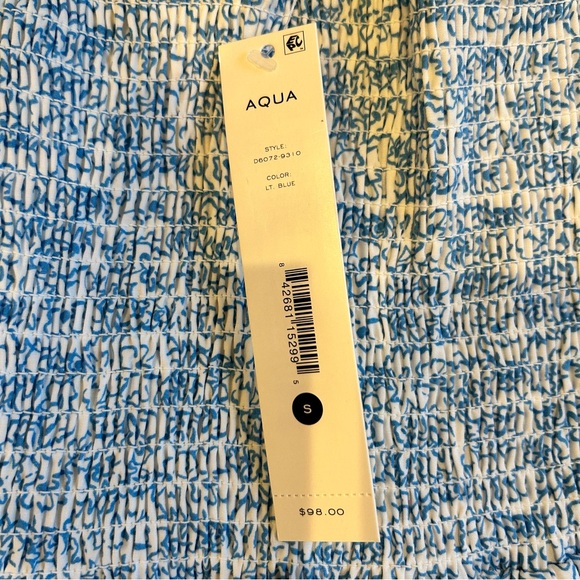 New with Tags! Bloomingdales Aqua printed cotton smocked midi dress light blue - Picture 4 of 6